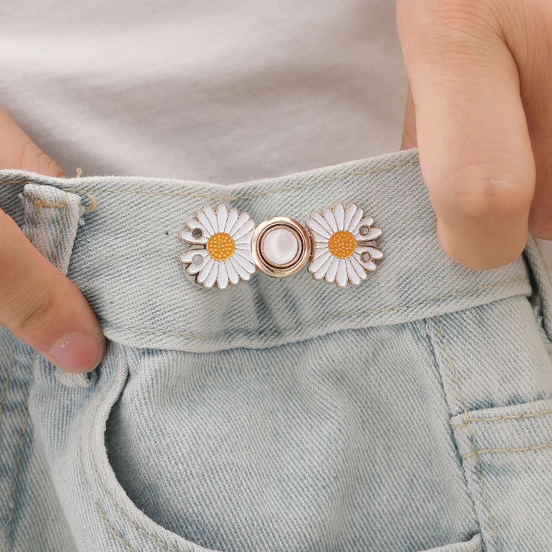 Diy Tombol Jahit Tak Terlihat Adjustable Jeans Pinggang Tombol Ditarik Dilepas Mode Pola Daisy Penyesuaian Pinggang Klip Logam