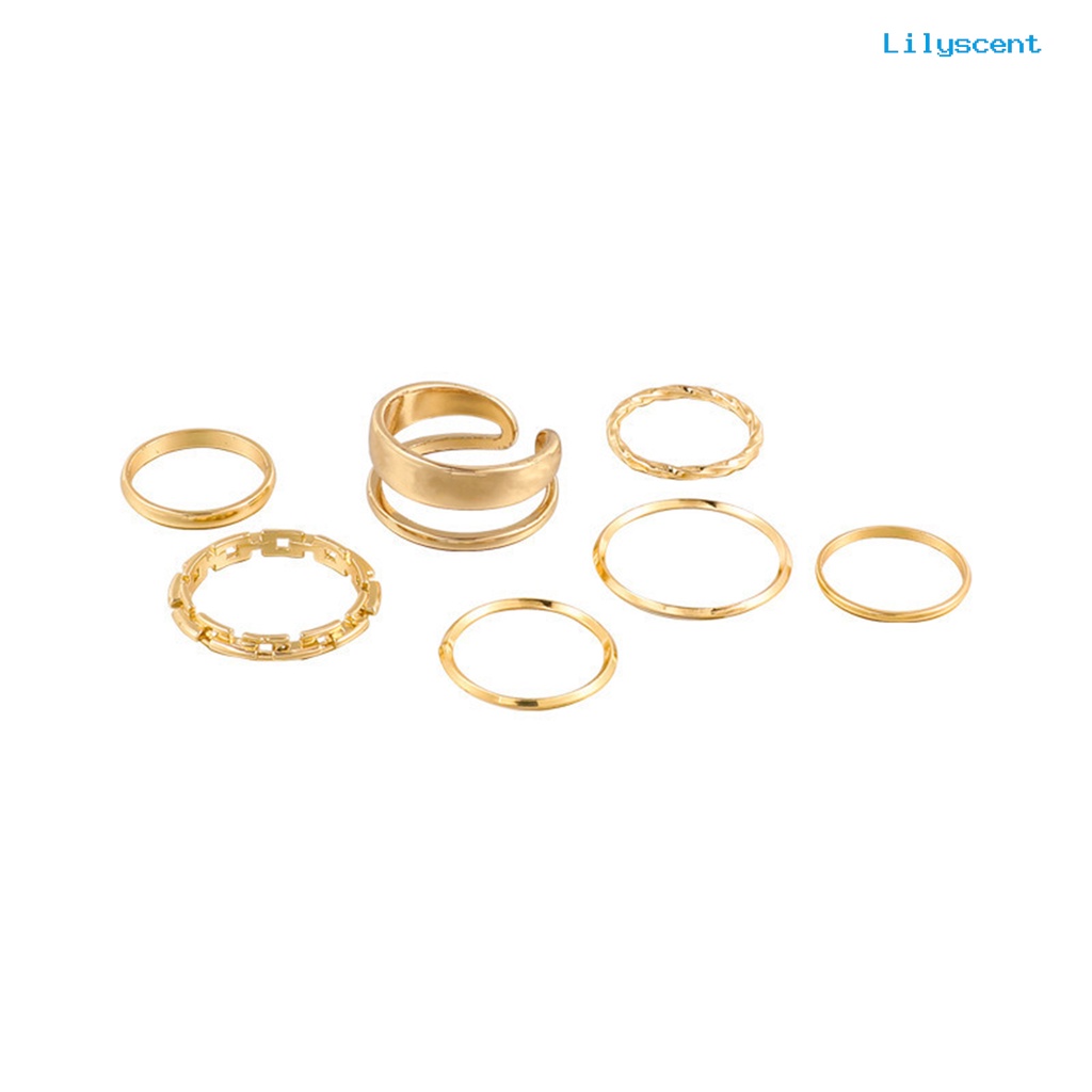 [LS]7Pcs /set Cincin Knuckle Wanita Geometris Pembukaan Adjustable Hip Hop Stackable Finger Rings Untuk Pesta Club Cosplay