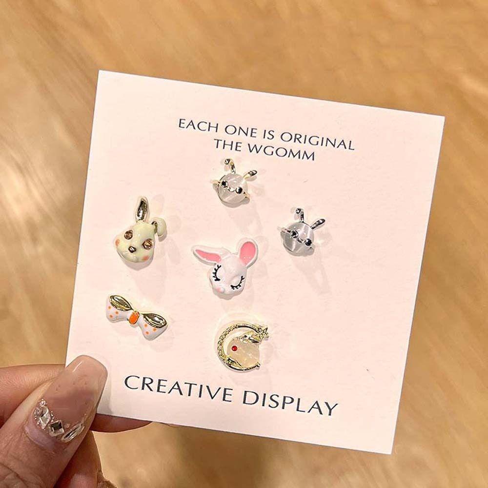 AUGUSTINA Agustina Kelinci Kuku Berlian Imitasi Wanita Nail Charms Ikatan Simpul Zirkon Kartun Nail Art Drills