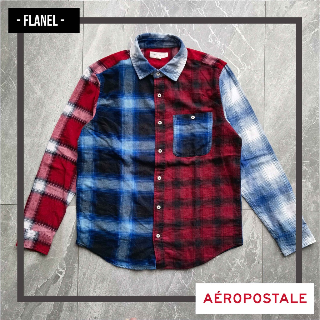 Kemeja Pria AEROPOSTALE Flanel Panjang Navy Maroon Kotak ORIGINAL