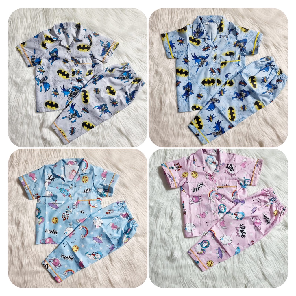 Paket Usaha Baju Tidur Piyama Anak Dapat 3 PCS 1-5 Tahun Motif Karakter Lucu Kekinian Murah