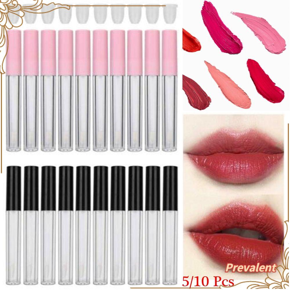 Preva 5/10pcs Tabung Lip Gloss 3ml Dengan Kuas Portable DIY Kosmetik Kosong Bening Botol Isi Ulang