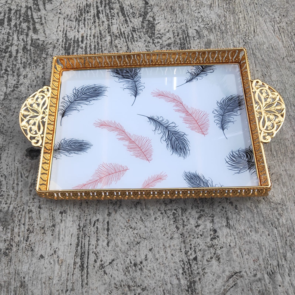 Nampan Segiempat Kaca Elegan Modern / Nampan Pernikahan / Hiasan Nampan Kaca