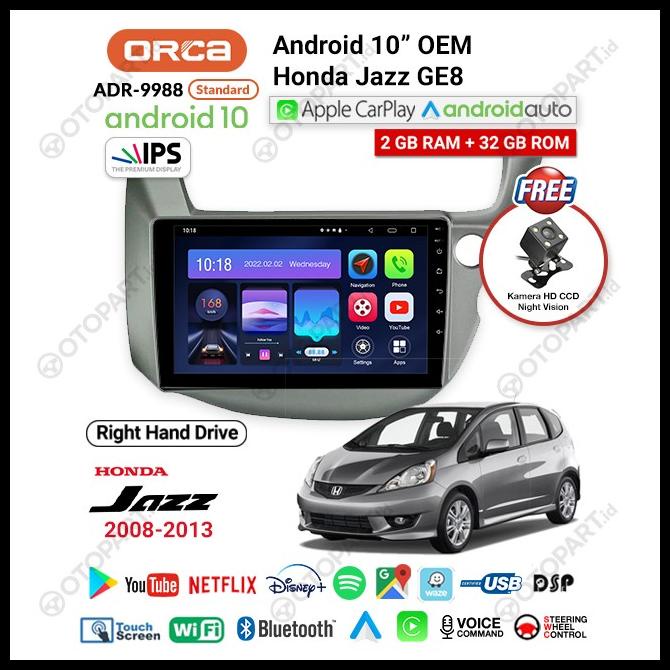 Head Unit TV Android 10" inch OEM Honda Jazz GE8 2008-2013 ORCA