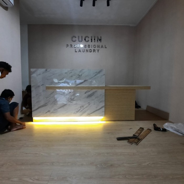 Dp meja kantor meja resepsionis meja customer minimalis modern hpl