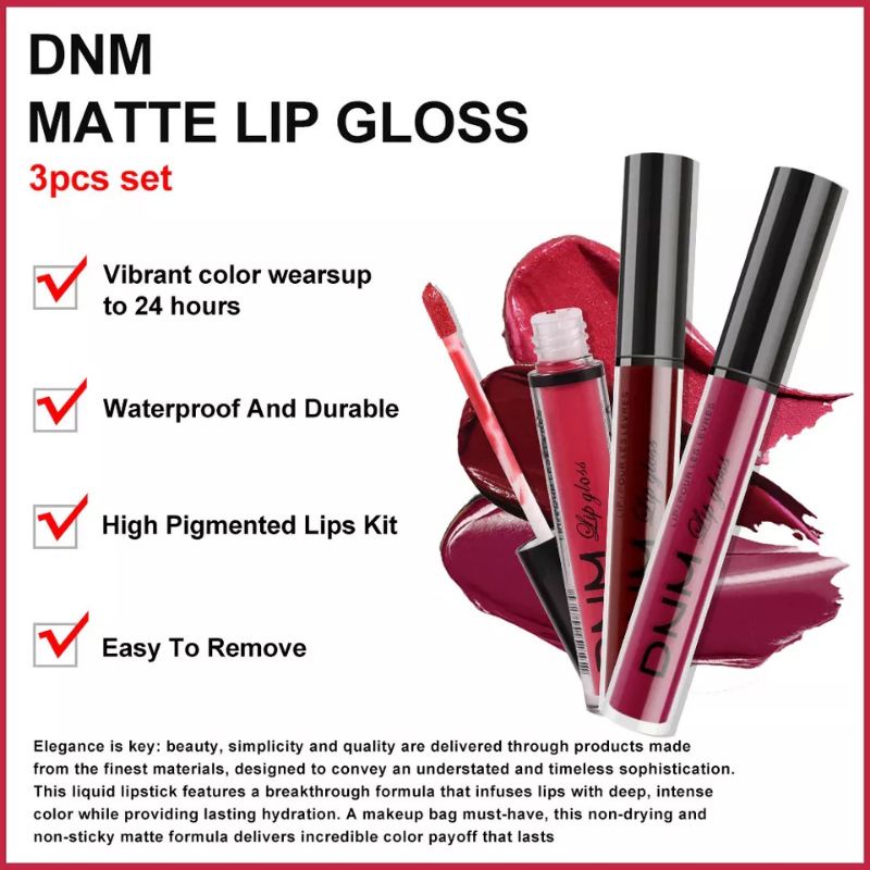 DNM SET 3PCS LIPSTIK MATTE SMOOTH IMPORT LIP GLOSS