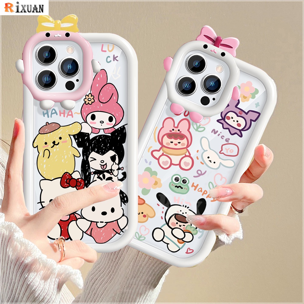 Oppo A17 A17K A77s A57 4G A15 A95 A96 A12 A54 A16 A57 A55 A16K A5s A3s A76 A74 A16E A7 A53 A52 A31 A5 A9 Reno 7 5F Lensa Monster Cute Graffiti Kuromi Melody Case Soft Clear Case RIX