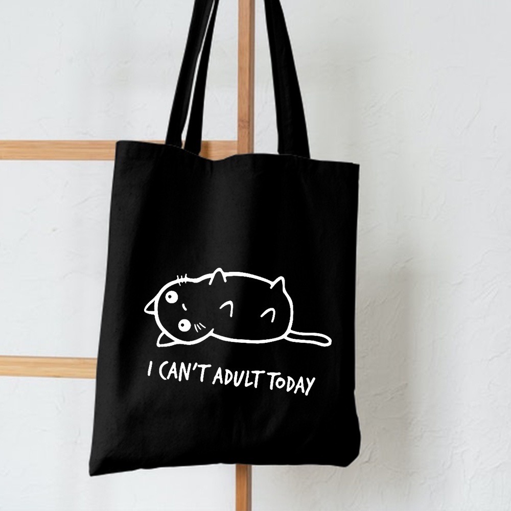 SPESIAL PROMO 7.7 - [RESLETING] TOTE BAG MUAT LAPTOP UKURAN 35X40 CM BIGSIZE BAHAN KANVAS TEBAL - TOTE BAG KULIAH / TOTE BAG MAHASISWA / TOTE BAG KAMPUS / TOTE BAG KUCING LUCU