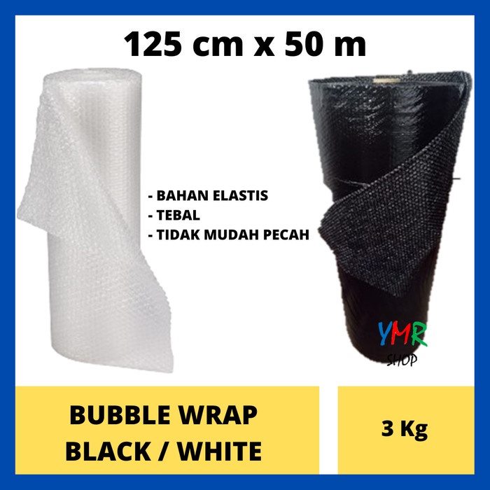 

PLASTIK BUBBLE WRAP BUBLE WARP ROLL PUTIH HITAM 50 METER 3KG YMR