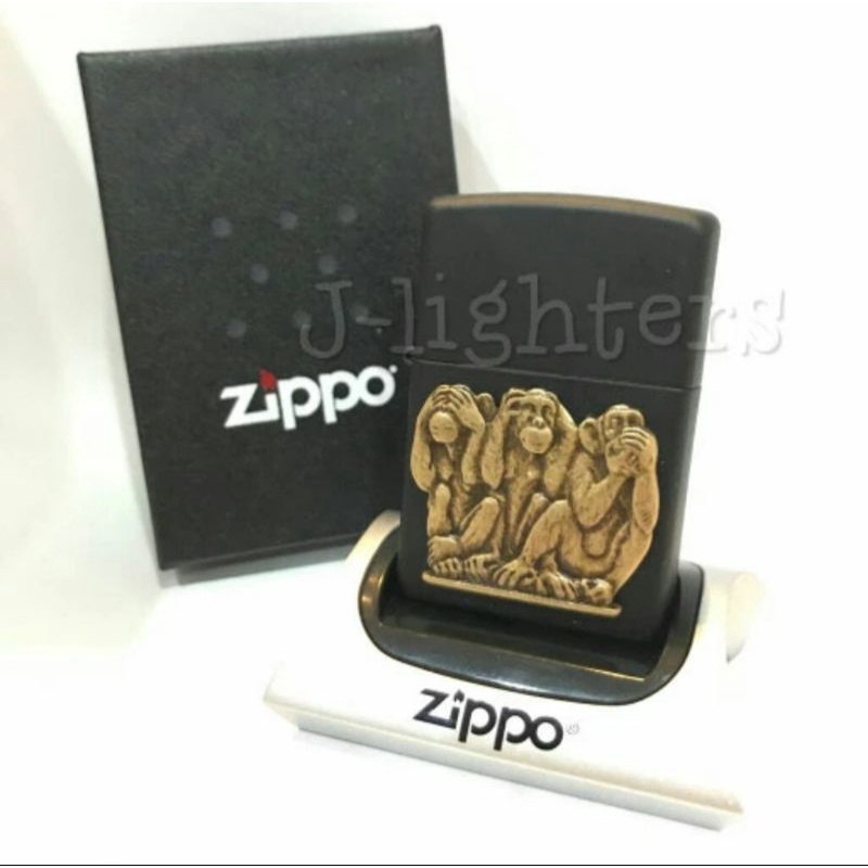 Jual Zippo Original 29409 Monkeys Emblem Black Matte Shopee Indonesia
