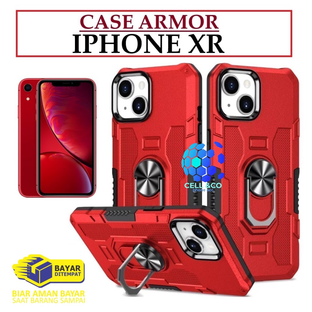 Case Armor IPHONE XR Iring Cincin Magnetic Kesing Hp Protect kamera Premium Hard Case Standing Robot Pelindung Kamera