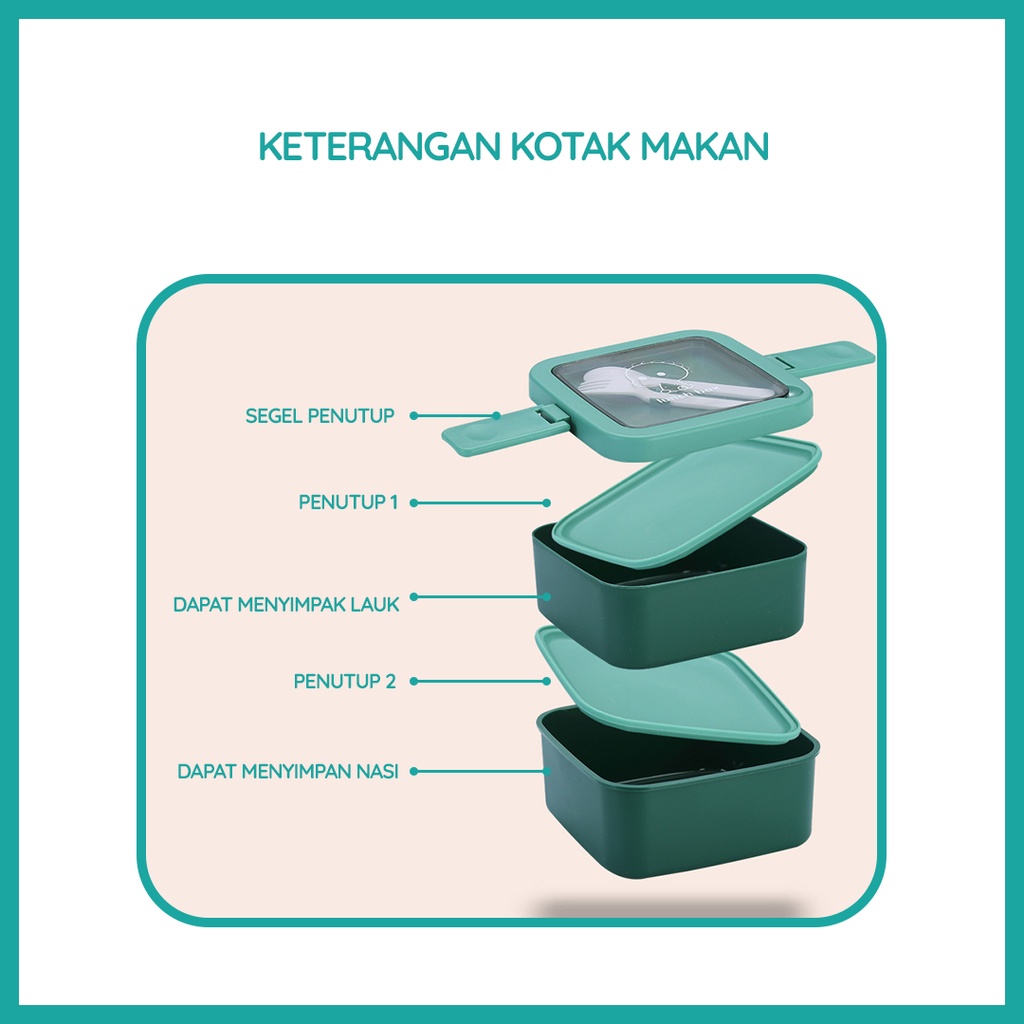 Kotak Makan Siang 2 Lapis / Kotak Makan Sekat / Kotak Makan Set Sendok Dan Garpu / Kotak Makan Siang Tingkat