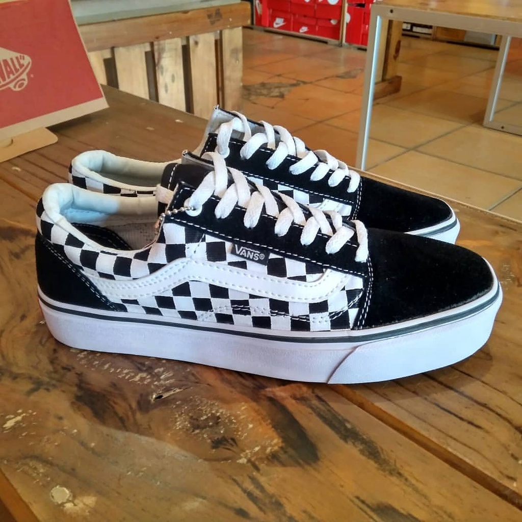 Sepatu Ket Vans Oldskool Checkerboard Grade Original Black White Hitam Putih Motif Catur Sneakers nyaman di pakai