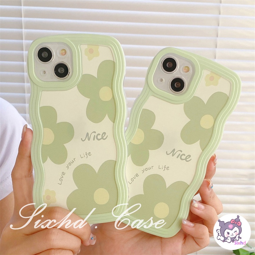 Vivo V25e Y02 Y35 Y16 Y22 Y02s Y15A Y15s Y21A Y21s Y33s Y12s Y12A Y20i Y20sG Y22s Y01 Y19 Y17 Y15 Y12 Y11 Y50 Y30i Y30 Y95 Y93 Y91 V23e V21e Y1s S1 Soft Case Desain Bunga Gelombang Hijau Untuk