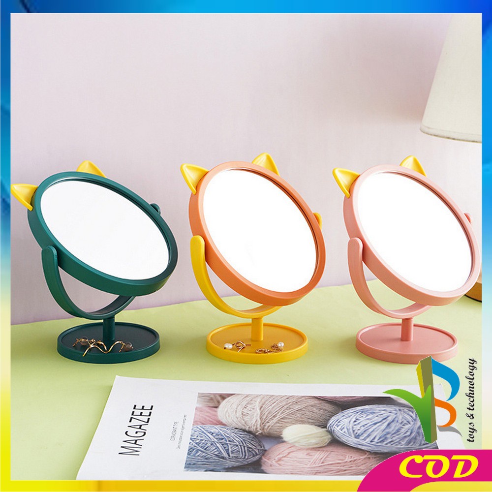 RB-K88 Cermin Make Up Motif Kuping Kucing / Kaca Make Up Bulat Standing Mirror Make Up / Cermin Rias Karakter