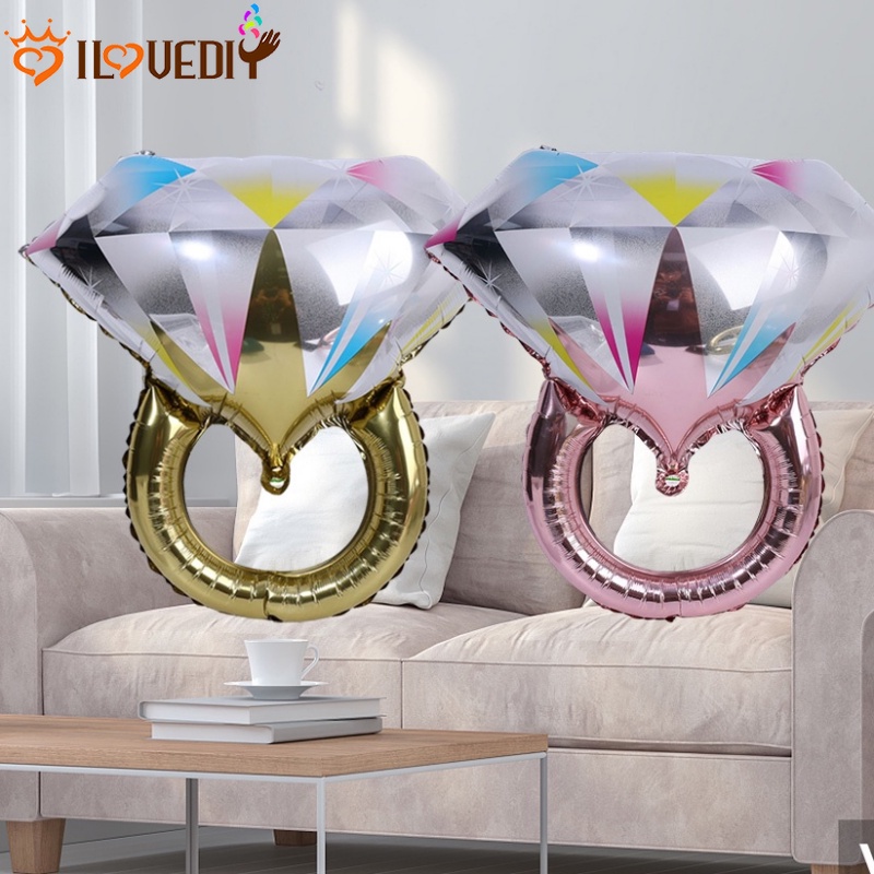 Kamar Tidur Mall Pub Ornamen Foil Tiup Aluminium Film Balon Pengakuan Romantis Pacaran Properti Berlian Besar Bentuk Cincin Balon Untuk Pesta Festival Ulang Tahun Valentine Day