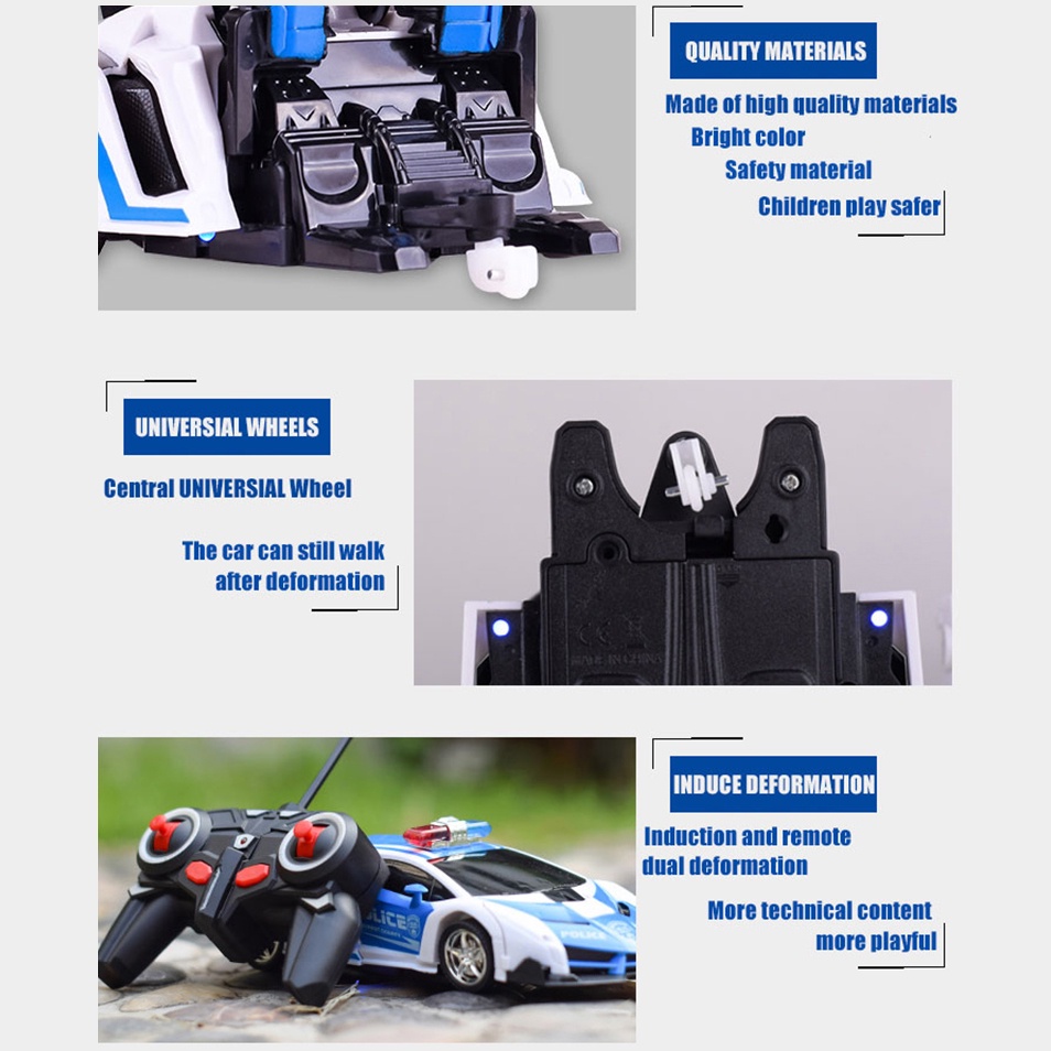 Anak RC Mobil Polisi Jadi Robot Remot Kontrol Mainan Transformer Car Remote Control Rechargeable