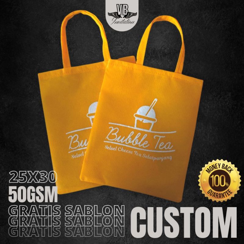 FREE CUSTOM SABLON TAS SPUNBOUND PROMOSI TOKO TERMURAH FLAT 25X30