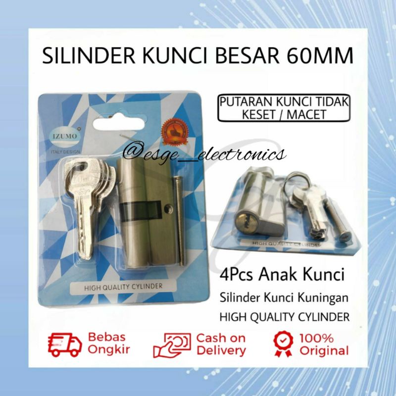 ORIGINAL SILINDER KUNCI PINTU BESAR 60MM IZUMO 4 ANAK KUNCI PINTU BESAR SILINDER KUNCI KNOP TOMBOL KNOB SILINDER PINTU KUNINGAN