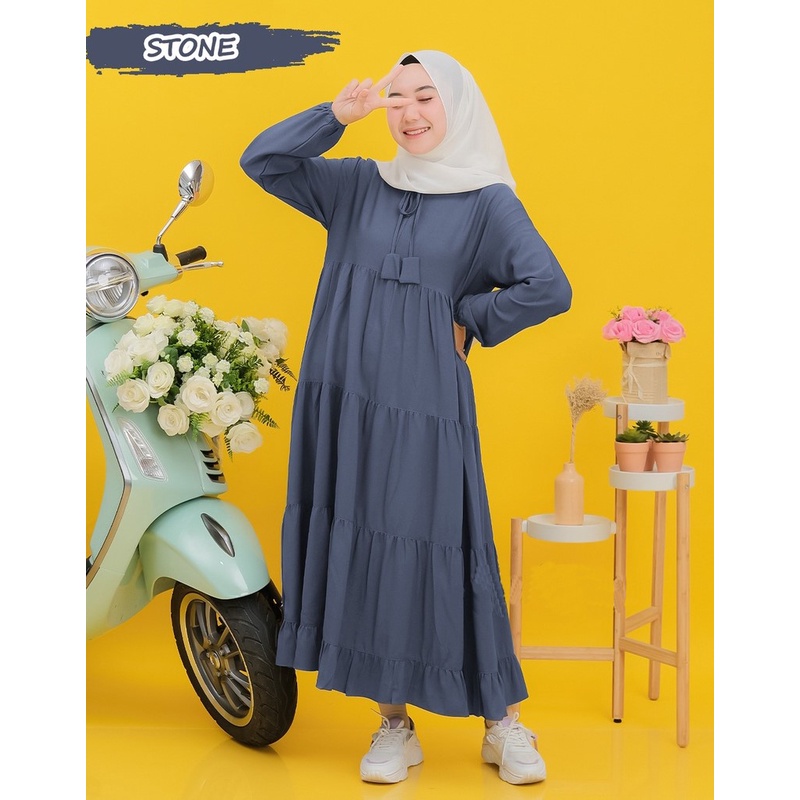 Sandra Midi Dress Wanita Kekinian Gamis Rayon Polos Premium Terbaru Busui Daily Outfit