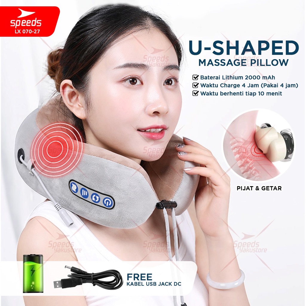 Original SPEEDS Bantal Pijat Leher Bentuk U Massage Neck Alat Pijat Listrik Terapi Pegal-pegal