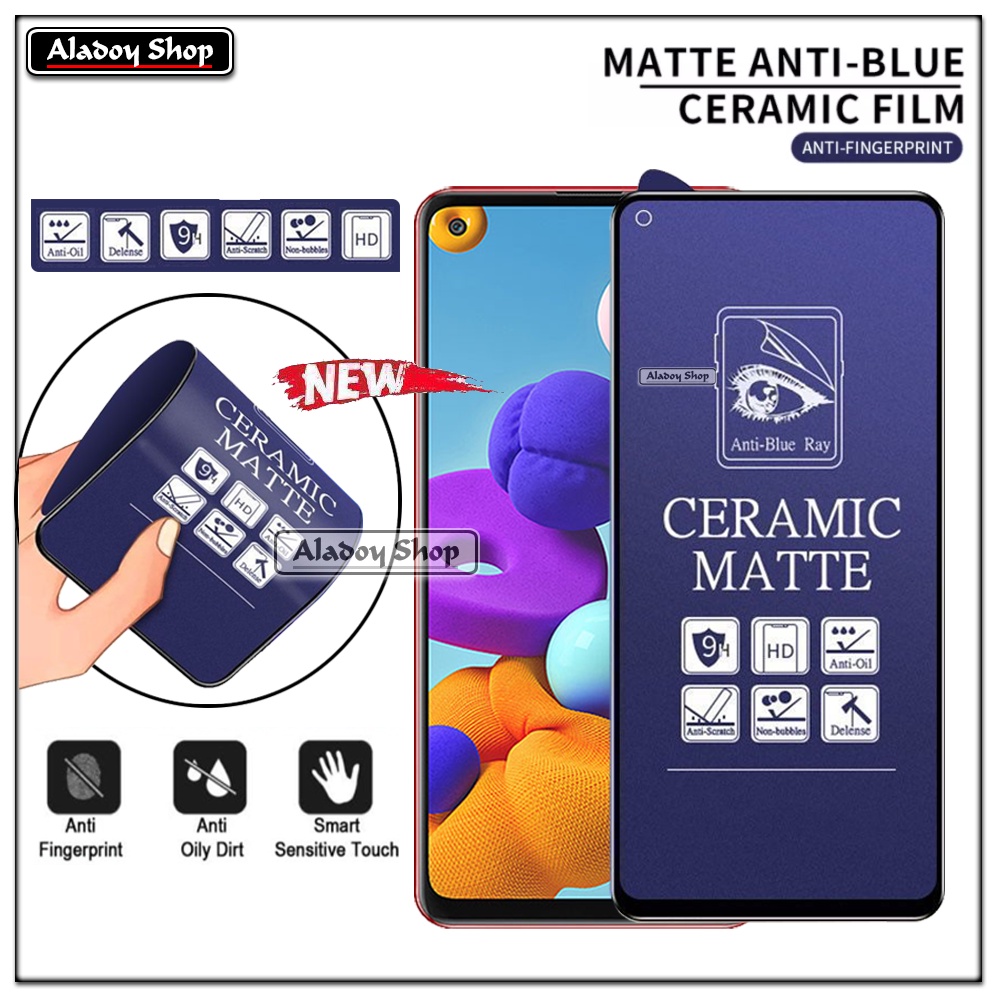 PAKET 3IN1 Anti Gores Blue Matte Anti Glare Samsung A21S + Tempered Glass Camera dan Skin Carbon