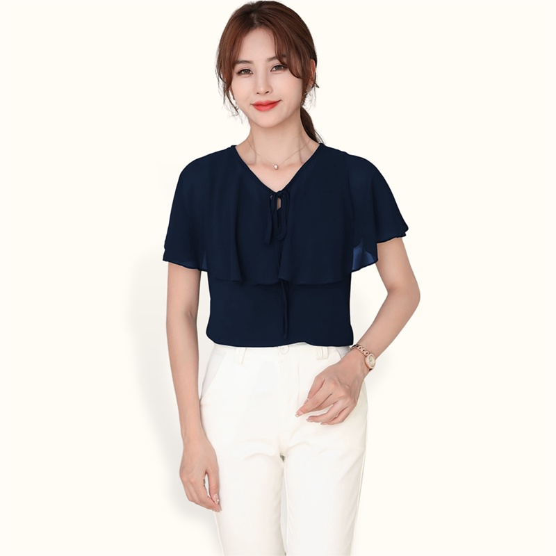 Blus Sifon lengan pendek double layer variasi tali model terbaru - XSHOP Maliha