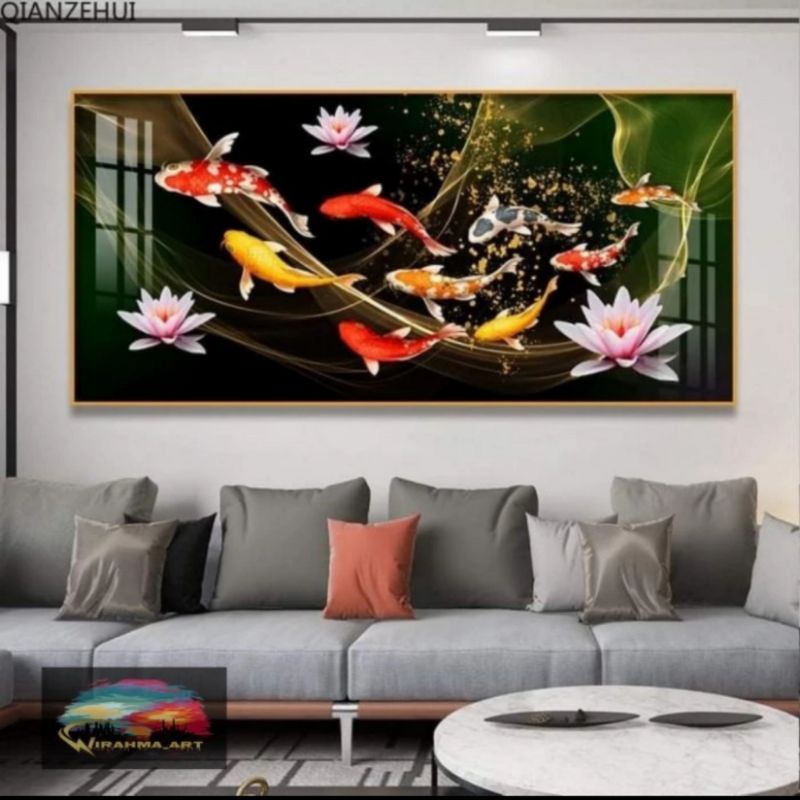 Lukisan ikan koi modern art texture 150x80cm Plus BingKai