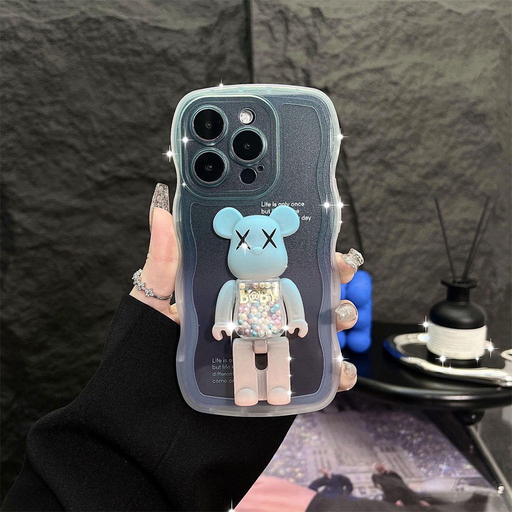 Casing Spin Stand Beruang Kekerasan Mewah Untuk iPhone 14 Pro MAX Plus Case iPhone 13 12 11 Pro MAX X X/XS MAX XR Aesthetic Warna Gradasi Tertutup Penuh Perlindungan shockproof TPU soft bac