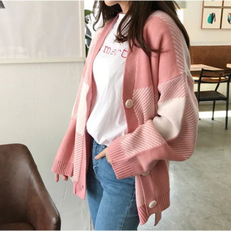 Pads Irene Knit Cardy / Kardigan Rajut Korea Pink Kotak