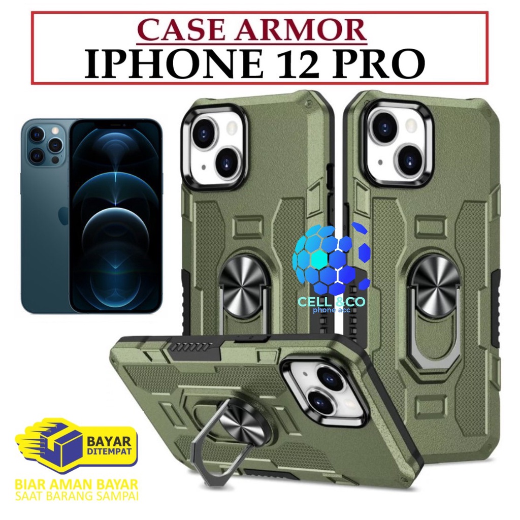 Case Armor IPHONE 12 PRO Iring Cincin Magnetic Kesing Hp Protect kamera Premium Hard Case Standing Robot Pelindung Kamera