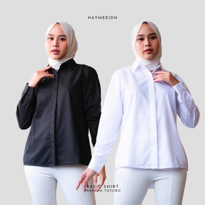 HaymeeIDN - Kemeja Polos Wanita Atasan Baju Kantor Jumbo Cewe Bahan Katun Toyobo