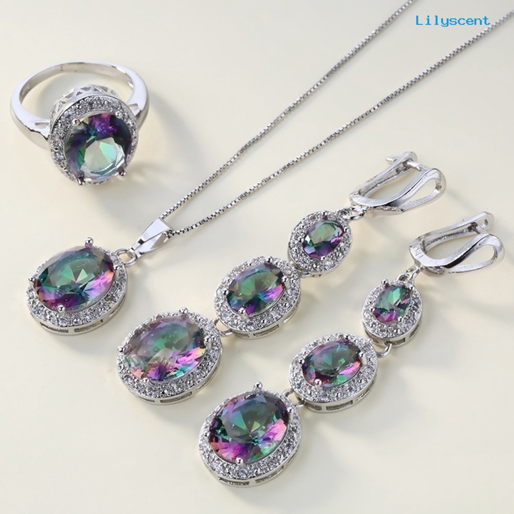 [LS] 3pcs Kalung Fashion Elegan Multicolor Set Perhiasan Liontin Topaz Imitasi Untuk Wanita