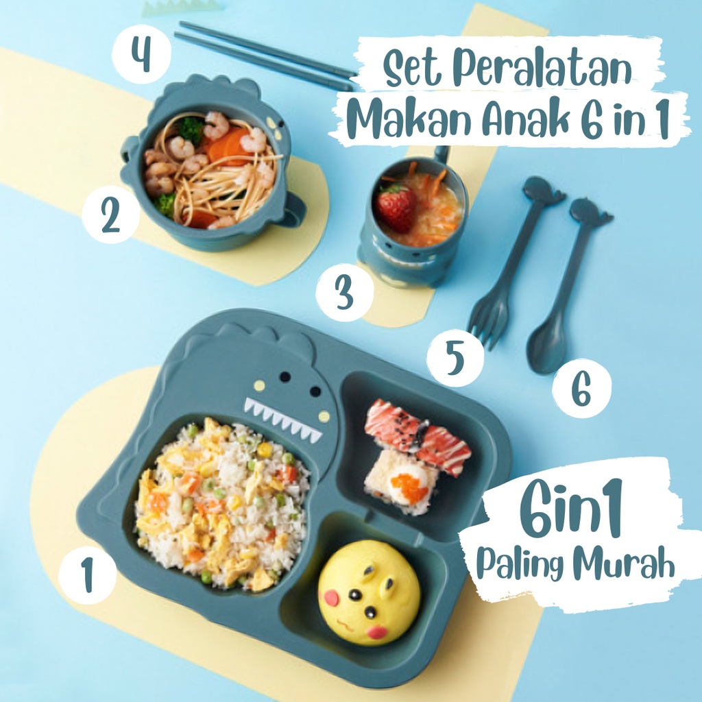 Set Tempat Makan Anak Set 6 in 1 Set Peralatan Makan Anak Kotak Makan Anak Karakter Set Tempat Makan Anak Karakter Baby Feeding Set Baby Alat Tempat Makan Bayi Perlengkapan Makan Bayi Set Peralatan Makan Bayi Set