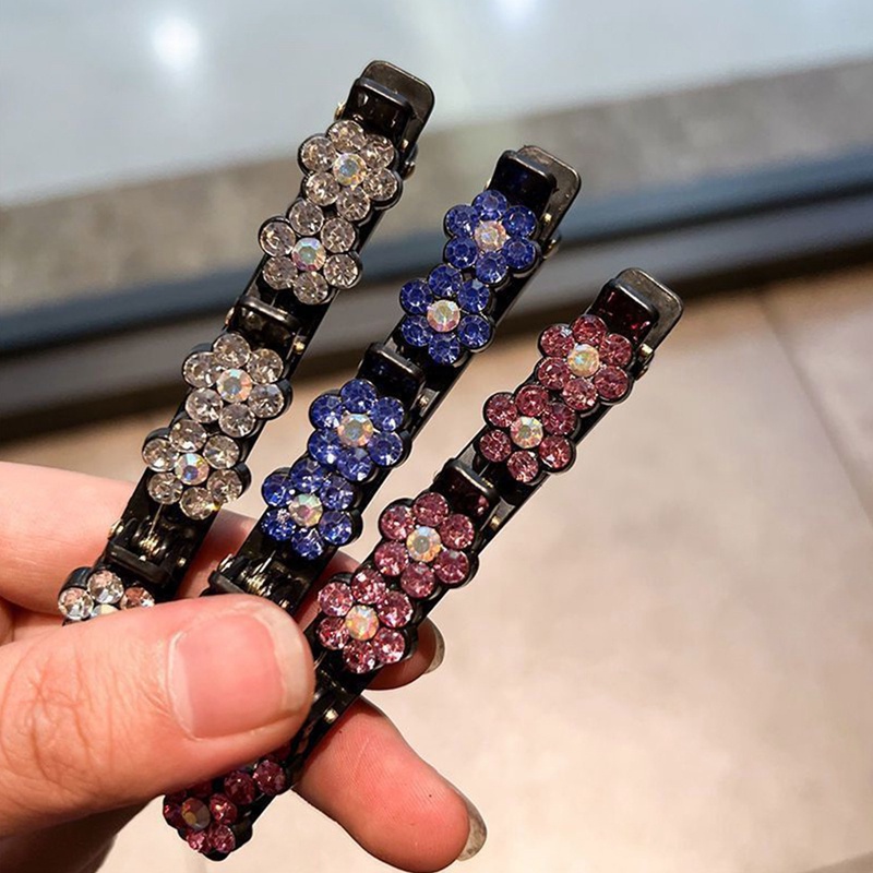 3pcs Jepit Rambut Kepang Kristal Fashion Duckbill Clip Fashion Double Layer Hair Clip Dengan 3jepitan Kecil Manis Jepit Poni Lucu Untuk Wanita &amp; Anak Perempuan