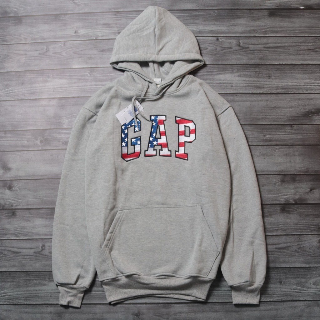 JAKET HOODIE GAP ARCH LOGO USA BORDIR GREY