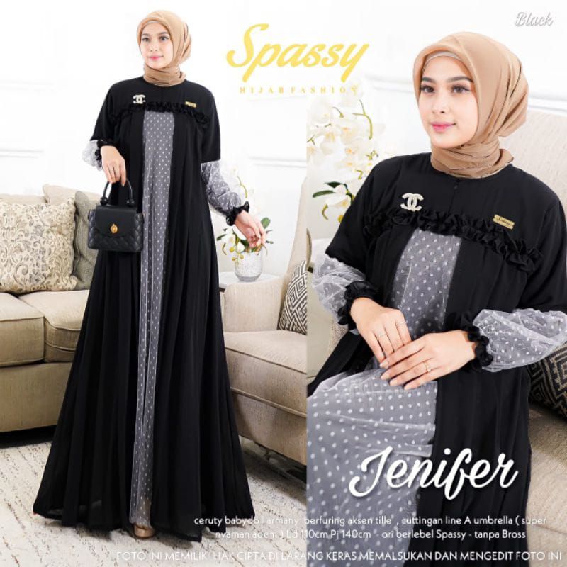 [Fashion Muslim] Gamis JENIFER | QONITA |  ALHAYA CERUTY babydoll motif | Maxy dress kondangan terbaru | terlaris