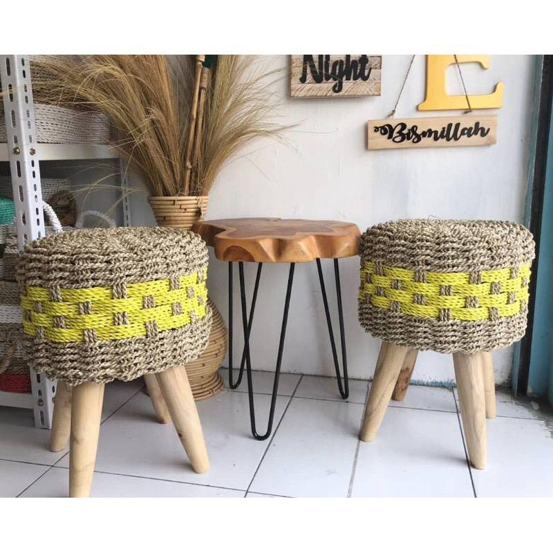 STOOL / KURSI ANYAMAN KAKI LANCIP WARNA KUNING