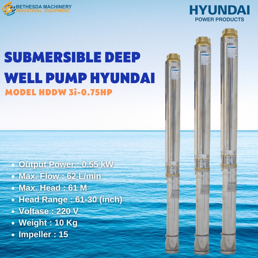 Pompa Air Celup Hyundai HDDW 3i - Submersible Pump 0.75 HP/1.0HP 3inch