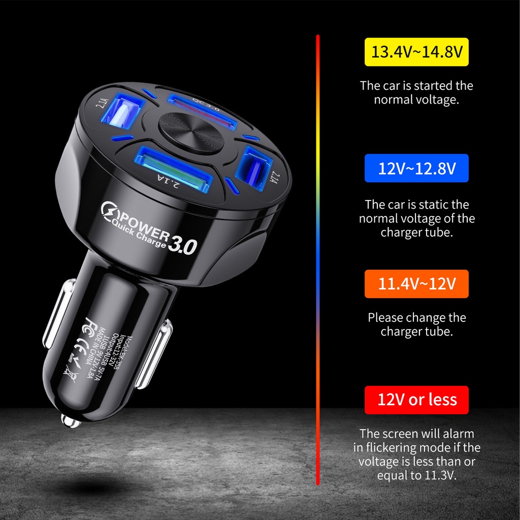 (COD)Car Charger Fast Charger- 2/3/4/5/6 Port USB QC 7.0 Dan Type C