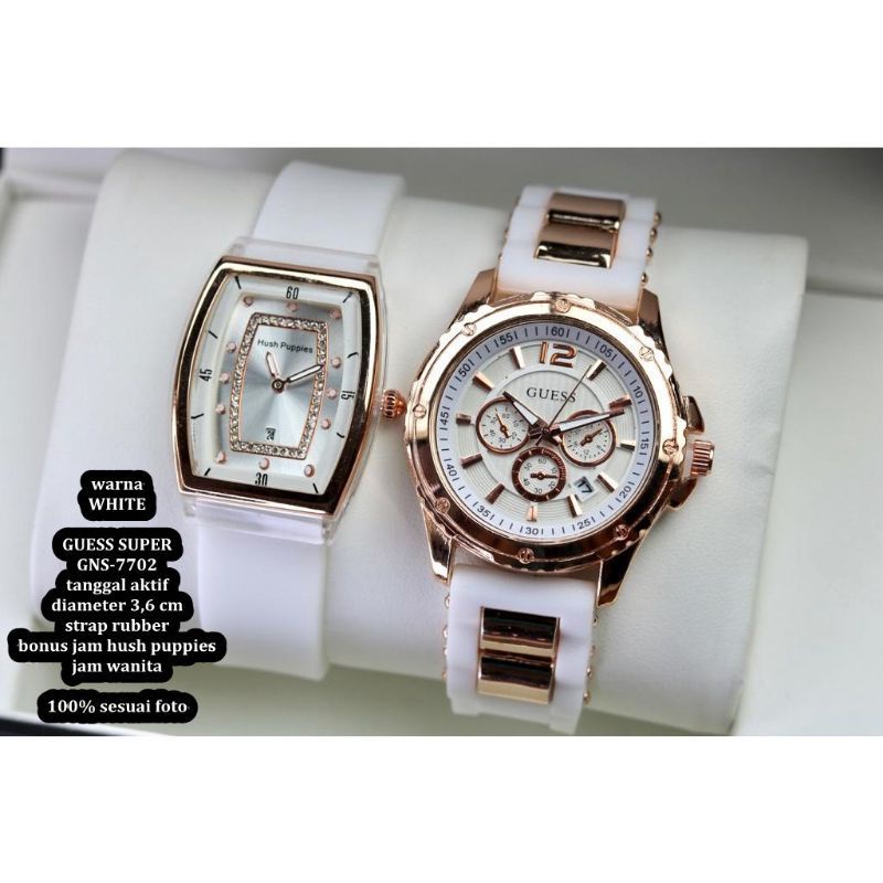 (Terima.Cod)Jam Tangan Buy 1 Get 1 Gues Ring Rose+Oval Tanggal Aktif Strap Rubber/Karet(Dikirim Jakarta)