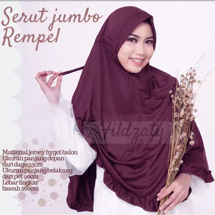 (COD) Jilbab Serut Jumbo Pet Antem Hijab Instan Serut Rempel Jumbo Jilbab Jumbo Rempel