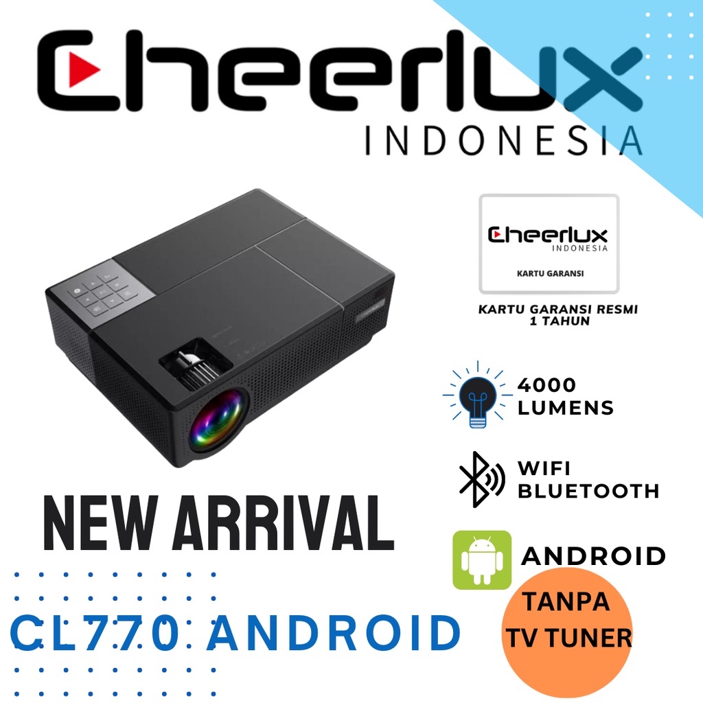 Proyektor Android Mirroring Bluetooth | CHEERLUX CL770 ANDROID WIFI BLUETOOTH 4000 LUMEN - TANPA ATV