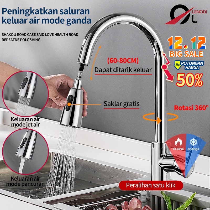 Jual Kran Sink Mixer Tarik Stainless SUS 304 Hitam/Kran Cuci Piring ...