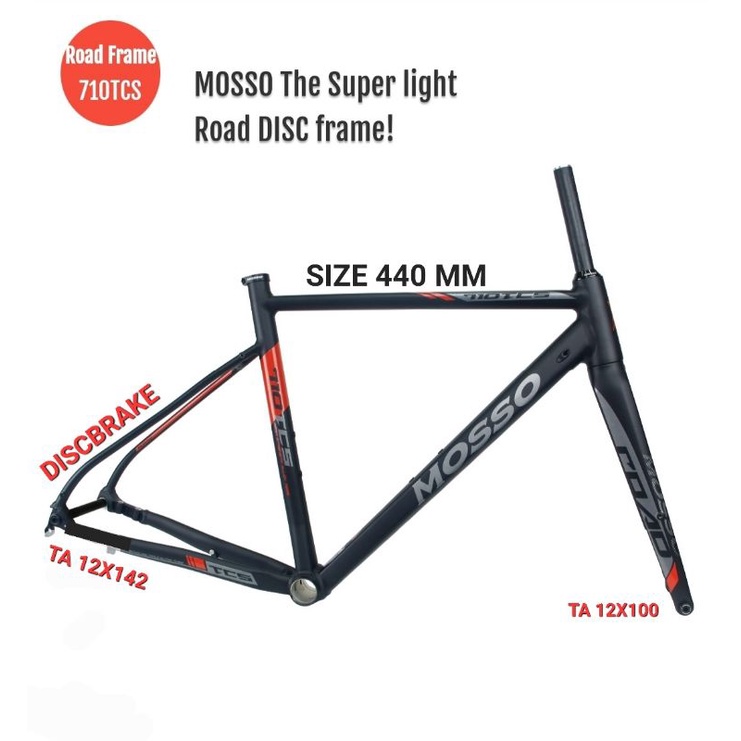 FRAME SEPEDA ROADBIKE MOSSO 710TCS SIZE 440MM 44CM DISCBRAKE RANGKA ROAD BIKE BALAP MOSO UKURAN 440 MM 44 CM ALLOY WARNA BLACK RED HITAM MERAH