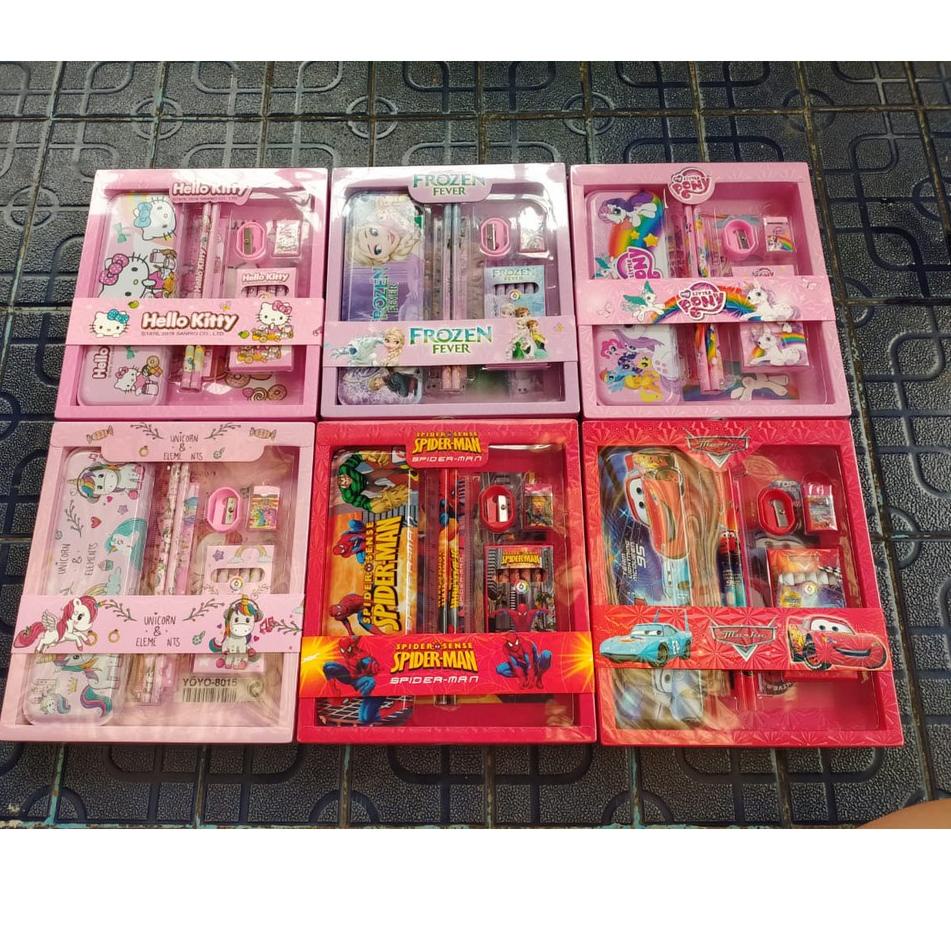

[H-5-R ㊚] 1 Set Alat Tulis Anak YOYO 8016 Motif Spiderman Cars Frozen Hellokitty-banyak diminati