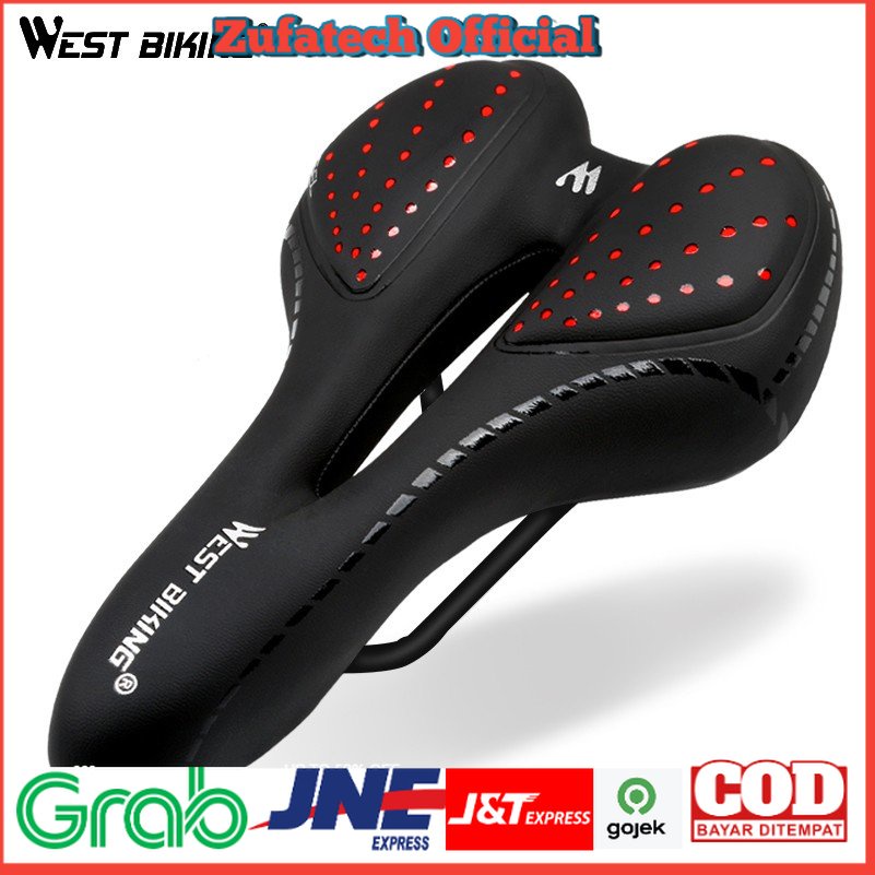 West Biking Jok Sadel Sepeda Bike Saddle Silicone Gel Cushion PU Leather - YP0801086 - Black