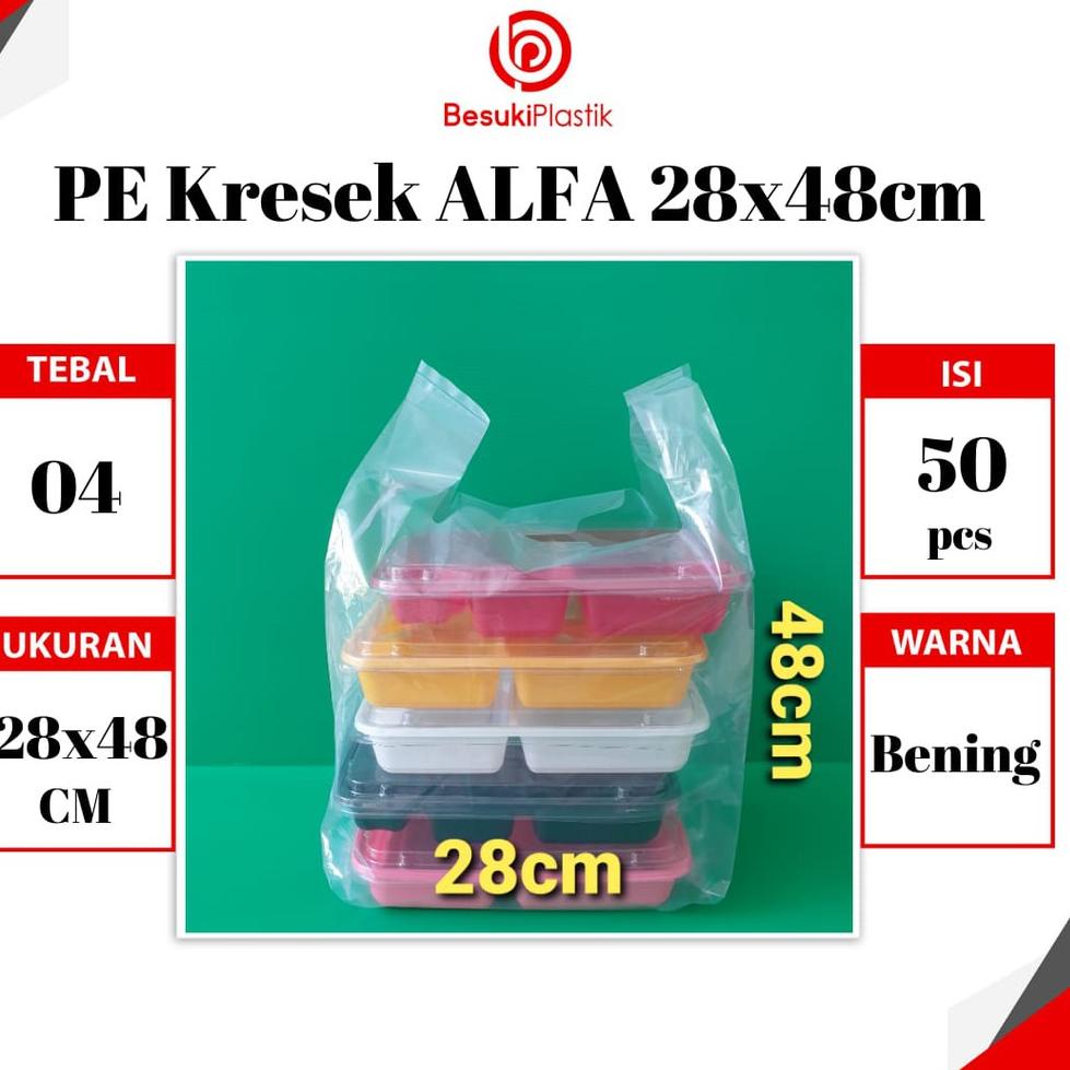 ー PE Kresek ALFA 28x48 / PE Kresek Bento / PE Kresek Bening 28x48cm / Kantong Plastik PE Bening Dus 