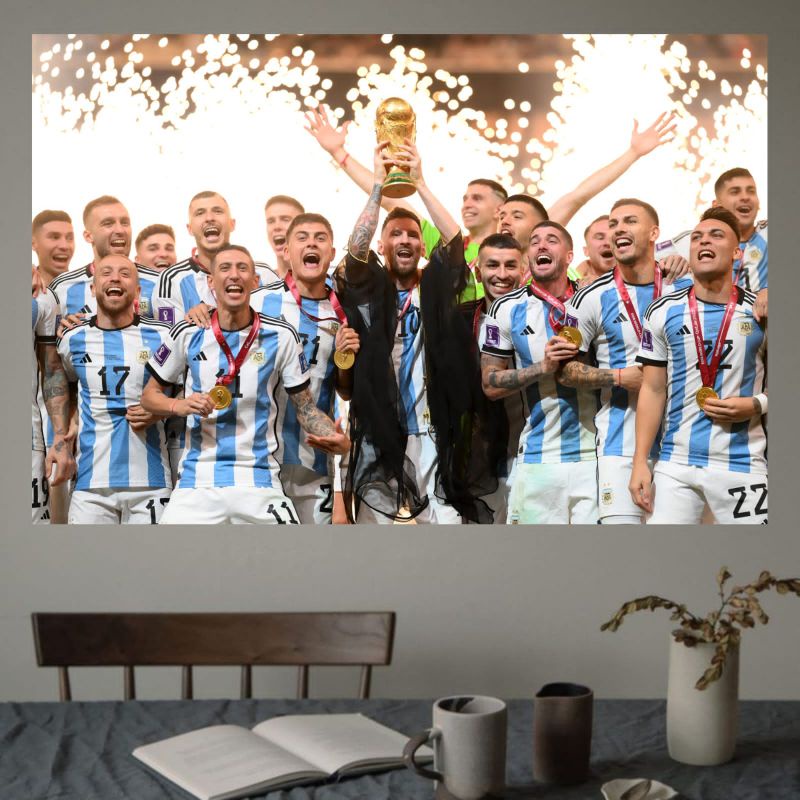 POSTER DINDING TIMNAS ARGENTINA JUARA PIALA DUNIA 2022, POSTER BOLA