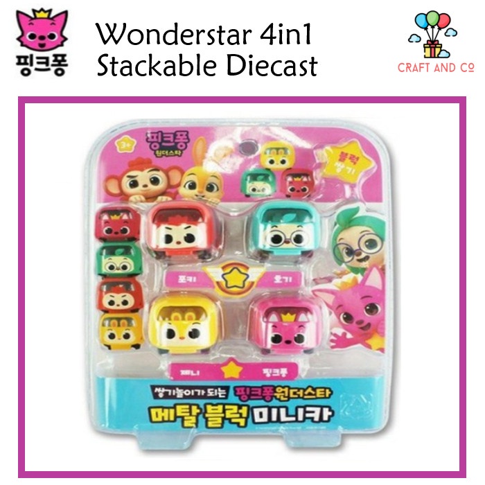 Mainan mobil diecast Pinkfong Hogi Wonderstar minicar block 4in1 Ori